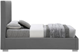 Pierce Mid Century Modern Bed with Deep Channel Tufted Headboard and Elegant Gold & Chrome Legs