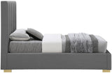 Pierce Mid Century Modern Bed with Deep Channel Tufted Headboard and Elegant Gold & Chrome Legs