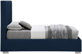 Pierce Mid Century Modern Bed with Deep Channel Tufted Headboard and Elegant Gold & Chrome Legs