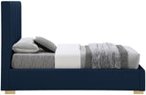 Pierce Mid Century Modern Bed with Deep Channel Tufted Headboard and Elegant Gold & Chrome Legs