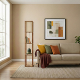 Pinnacle Shelf Floor Lamp For Bedroom/Living Room, Natural Wood with Long Shade
