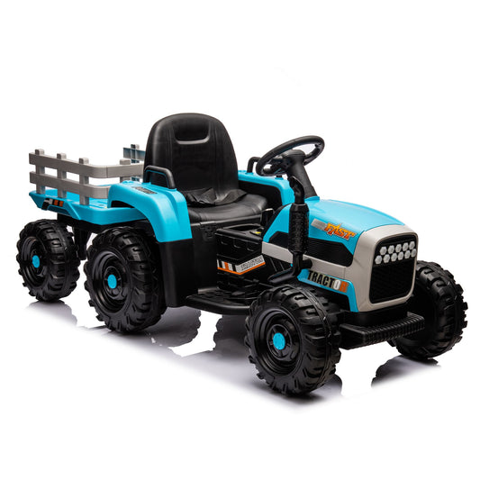 24V 3-Speed Childrens Ride On Tractor with Trailer and Safety Belt, Electric Toy with Remote Control, Bluetooth, for Ages 3-6, Blue