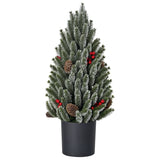 HOMCOM 18" Tall Unlit Miniature Snow-Flocked Tabletop Artificial Christmas Tree, Holiday Decoration with Pine Cones and Berries