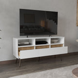 TUHOME Aranjuez 47" Wide Modern TV Stand with Three Drawers, Three Open Shelves, Open-Back Cable Management, Metal Legs, Contemporary Living Room Media Console for TVs up to 60", Storage for Devices, Décor and Entertainment Essentials