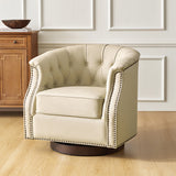 Veitin Chesterfield Rocker and Swivel Genuine Leather Chair WHITE