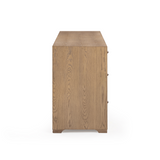 Laurentis 64" Light Taupe Suede and Wood 6-Drawer Dresser