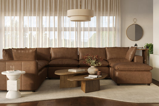 Cali 7-Piece Brown Leather Modular Large Chaise Sectional