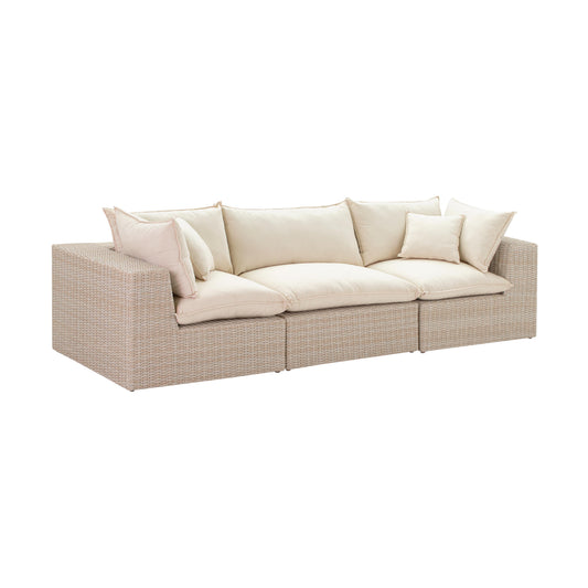 Cali Natural Performance Fabric & Natural Wicker Modular Outdoor Sofa
