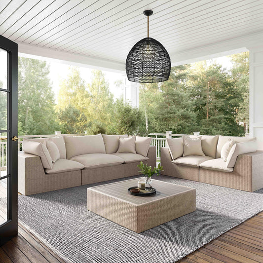 Cali Natural Performance Fabric & Natural Wicker Modular Outdoor Sofa