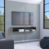 TUHOME Warrior Floating TV Stand with Two Open Media Shelves, Integrated Cable Management, Wall-Mounted Space-Saving Design, Modern Storage Solution for Electronics and Décor, Ideal for Enhancing Contemporary Living Rooms