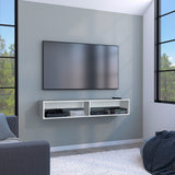 TUHOME Warrior Floating TV Stand with Two Open Media Shelves, Integrated Cable Management, Wall-Mounted Space-Saving Design, Modern Storage Solution for Electronics and Décor, Ideal for Enhancing Contemporary Living Rooms