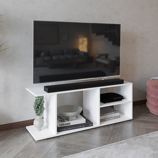 TUHOME Goodwood Minimalistic TV Stand with Five Open Storage Shelves, Modern Media Console for Living Room Entertainment Setup, Space-Saving Stand for TVs with Organized Device Display and Everyday Home Use