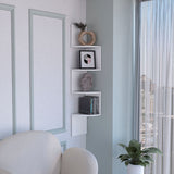 TUHOME Rosset Corner Shelf with Full-Wall Vertical Design and Multiple Floating Shelves Offering Space-Saving Decorative Display and Modern Storage Functionality in Durable Engineered Wood for Contemporary Home Interiors