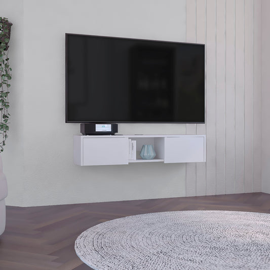 TUHOME Glen Floating TV Stand Wall-Mounted Media Console with Dual Side Storage Doors, Central Open Shelf, Integrated Cable Management System and Modern Space-Saving Design for Living Rooms, Bedrooms or Offices