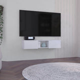 TUHOME Glen Floating TV Stand Wall-Mounted Media Console with Dual Side Storage Doors, Central Open Shelf, Integrated Cable Management System and Modern Space-Saving Design for Living Rooms, Bedrooms or Offices