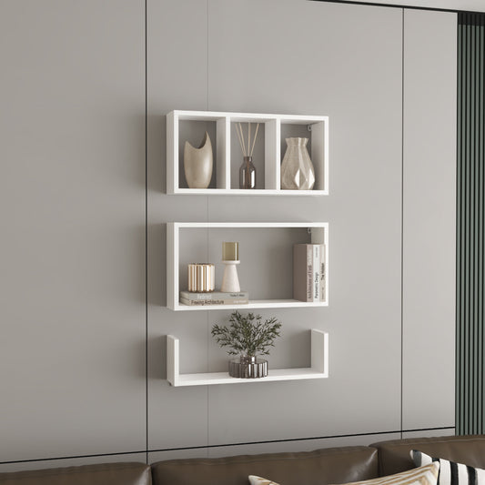 TUHOME Trego Wall Shelves Set of Three with Modern Floating Design, Functional Display and Storage for Books, Plants and Decor, Space-Saving Mounted Solution Ideal for Living Rooms, Studios, Offices or Bedroom Organization