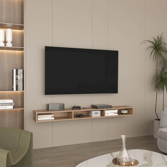 Luft 71" Wide Floating TV Stand with 3 Open Shelves, Wall Mounted Media Console and Entertainment Center with Cable Management, Space-Saving Modern Shelf for Living Room, Bedroom, Home Office and Studio Décor