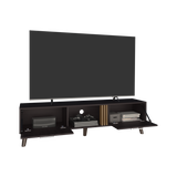 TUHOME Vance 63" Wide TV Stand with Two Pull-Down Cabinets, Open Shelves, Cable Management System, Modern Entertainment Console for Living Room, TV Room, Media Storage and Home Organization