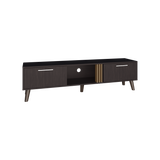 TUHOME Vance 63" Wide TV Stand with Two Pull-Down Cabinets, Open Shelves, Cable Management System, Modern Entertainment Console for Living Room, TV Room, Media Storage and Home Organization