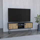 TUHOME Huna TV Stand with Hairpin Legs, Dual Enclosed Storage Doors, Central Open Shelves and Cable Management Offering Modern Entertainment Organization and Durable Engineered Wood Construction for Contemporary Living Rooms