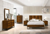 Reed Mid Century Engineered Wood Bed with Chevron Design and Sleek Black Base for Modern Elegance
