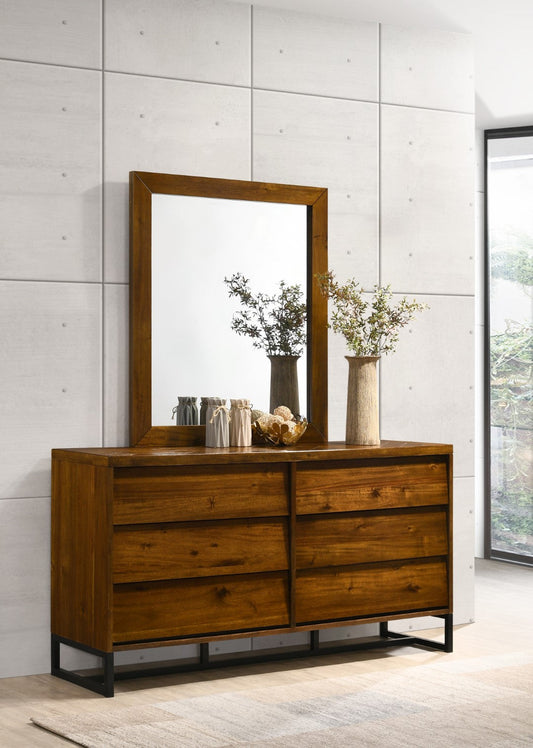 Reed Mid Century Mirror - Chic Antique Coffee Finish, Stylish Inlaid Wood Design for Modern Spaces