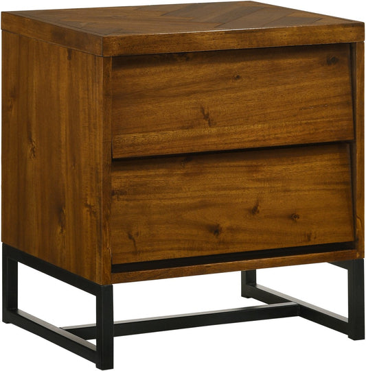 Reed Mid Century Night Stand with Antique Coffee Wood Finish and Matte Black Metal Base Design
