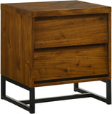 Reed Mid Century Night Stand with Antique Coffee Wood Finish and Matte Black Metal Base Design