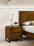Reed Mid Century Night Stand with Antique Coffee Wood Finish and Matte Black Metal Base Design