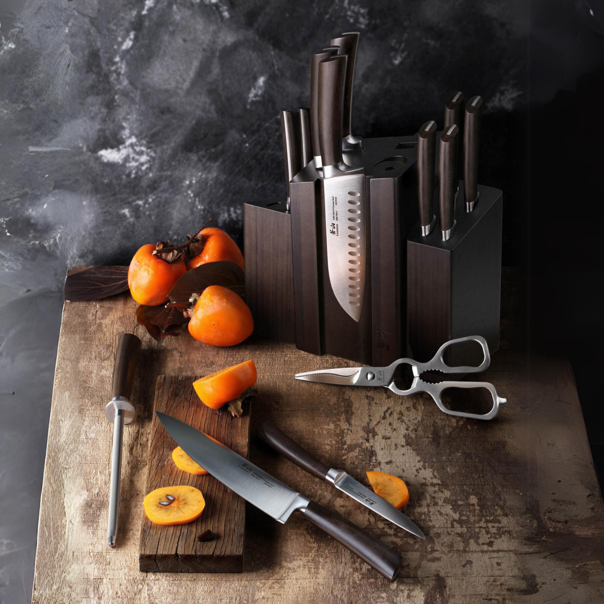 A Series 14-Piece Magnetic Knife Block Set, Forged German Steel, DENALI Walnut Block, 1022285