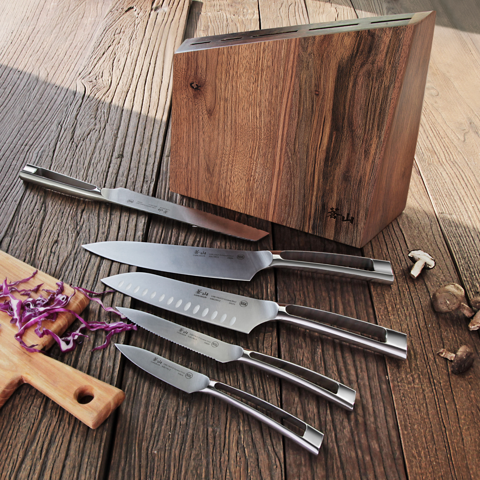 N1 Series 6-Piece Knife Block Set, Walnut Block, Forged German Steel, 61017