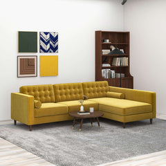 Christian Mid-Century Modern Dark Yellow Velvet Sectional Sofa