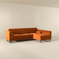 Christian Mid-Century Modern Burnt Orange Velvet Sectional Sofa