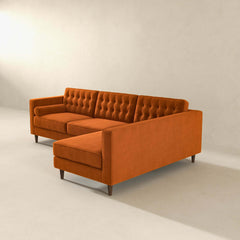 Christian Mid-Century Modern Burnt Orange Velvet Sectional Sofa