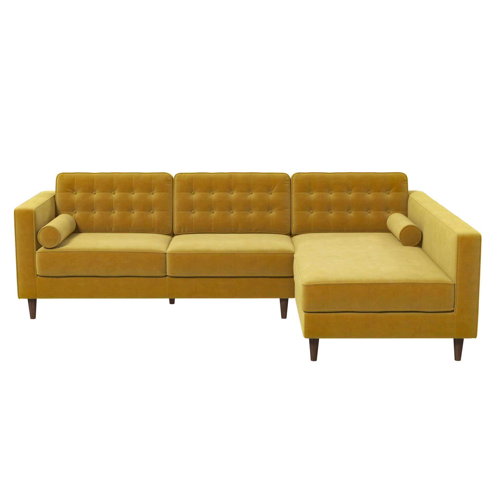 Christian Mid-Century Modern Dark Yellow Velvet Sectional Sofa