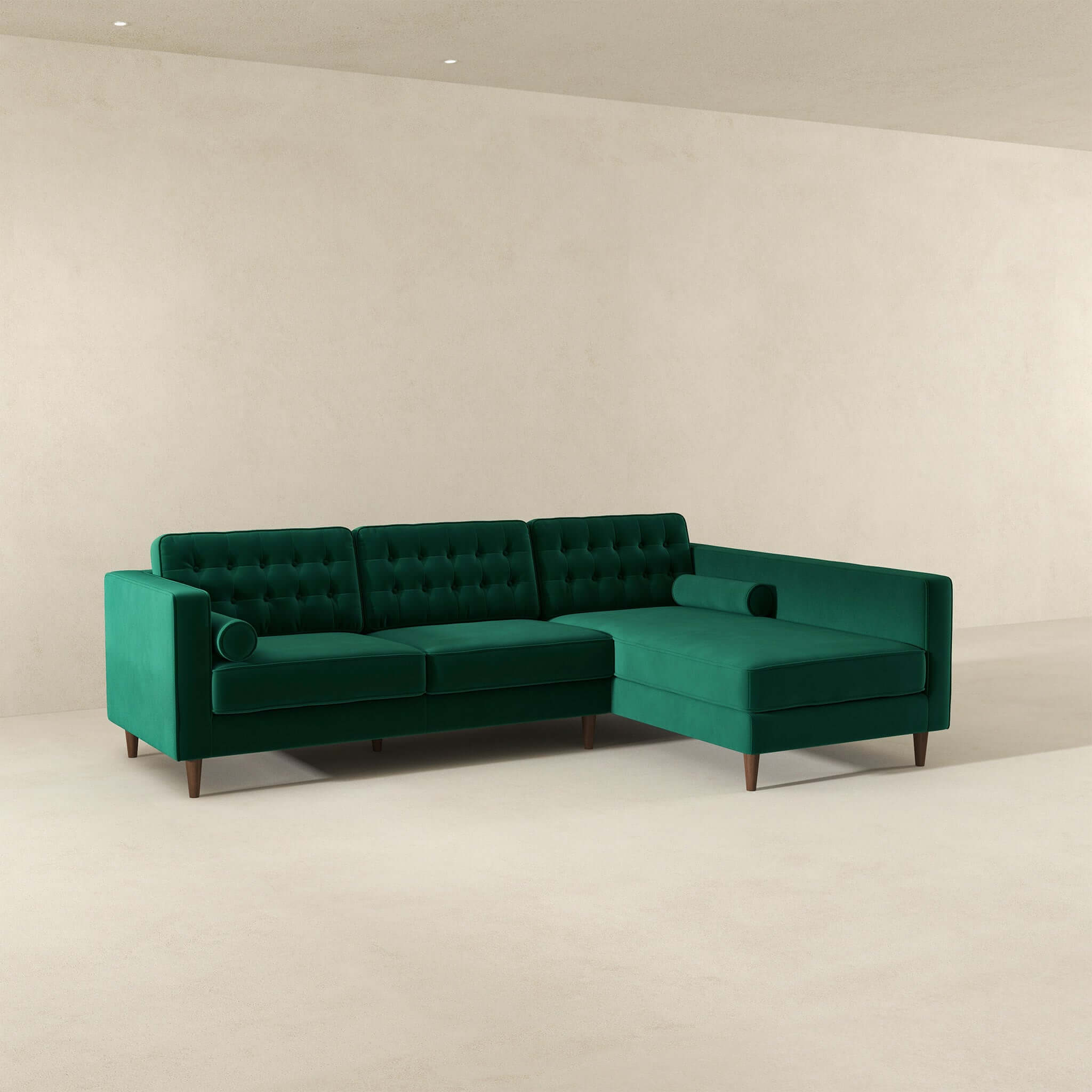 Christian Mid-Century Modern Green Velvet Sectional Sofa