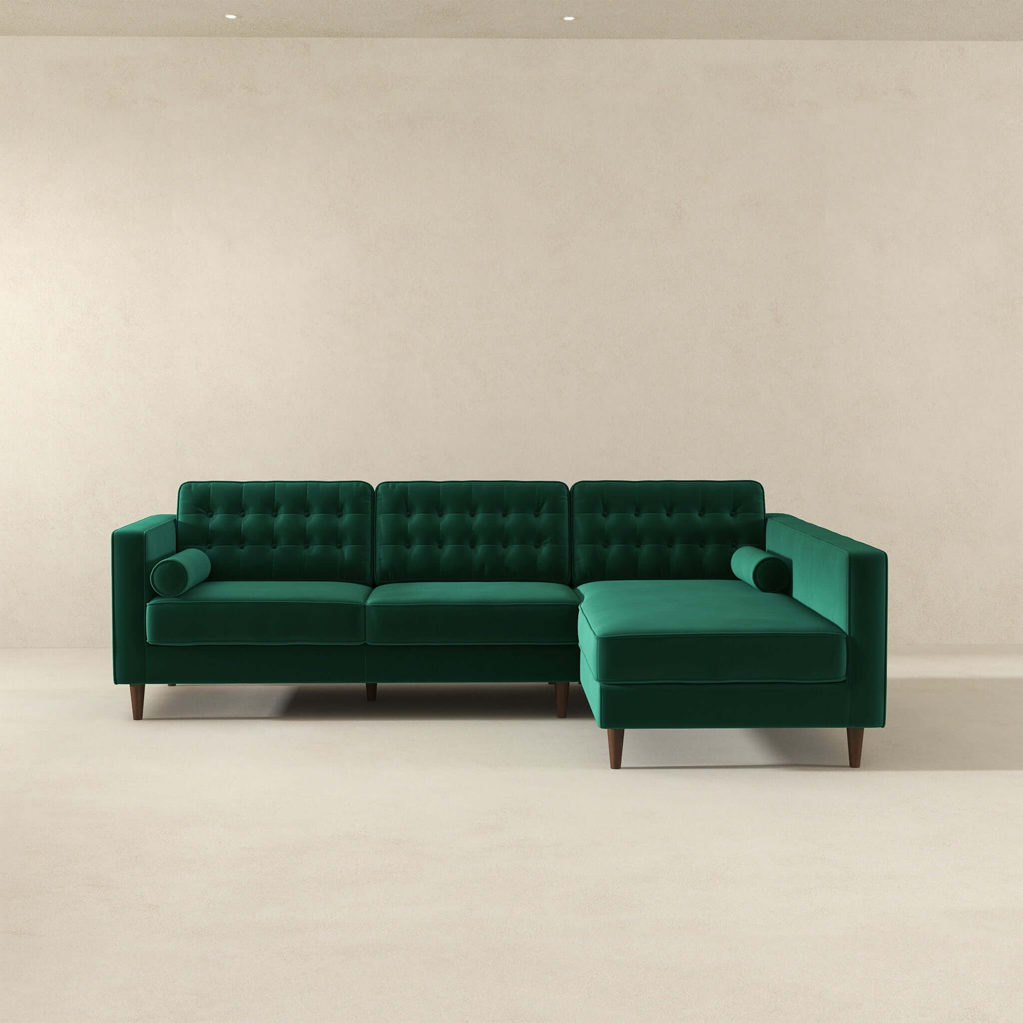 Christian Mid-Century Modern Green Velvet Sectional Sofa