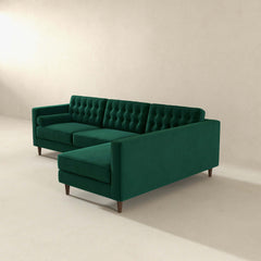 Christian Mid-Century Modern Green Velvet Sectional Sofa