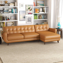 Allison Tan Leather Sectional Sofa Chaise