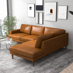 Maxwell Genuine Leather Cognac Tan Sectional Sofa