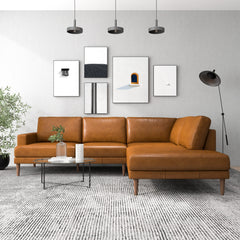 Maxwell Genuine Leather Cognac Tan Sectional Sofa