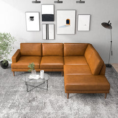 Maxwell Genuine Leather Cognac Tan Sectional Sofa