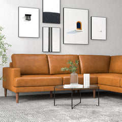 Maxwell Genuine Leather Cognac Tan Sectional Sofa