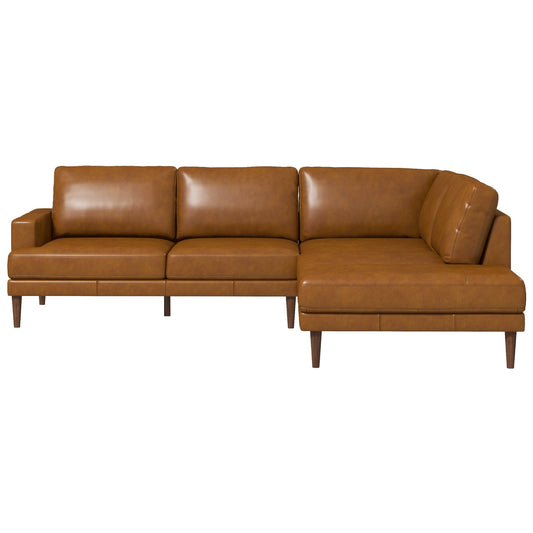 Maxwell Genuine Leather Cognac Tan Sectional Sofa