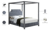 Rowan Velvet Canopy Bed with Luxurious Tufting and Chrome Nailheads for a Regal Bedroom Retreat