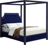 Rowan Velvet Canopy Bed with Luxurious Tufting and Chrome Nailheads for a Regal Bedroom Retreat