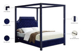Rowan Velvet Canopy Bed with Luxurious Tufting and Chrome Nailheads for a Regal Bedroom Retreat