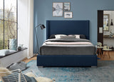 Royce Mid Century Modern Bed with Wingback Headboard and Stylish Gold & Chrome Legs for Elegance