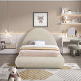 Rudy Contemporary Plush Faux Shearling Fabric Bed with Rounded Headboard for Modern Bedrooms