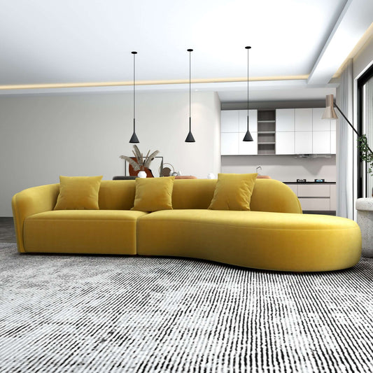 Elijah Gold Japandi Style Curvy Sectional Sofa 126"